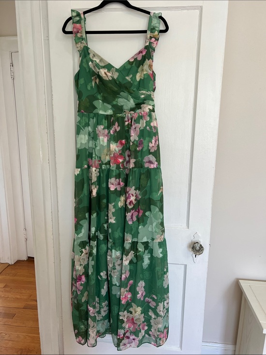 Adrianna Papell Dresses & Skirts - Adrianna Papell Green Floral Maxi Dress with Pink & Cream Flowers